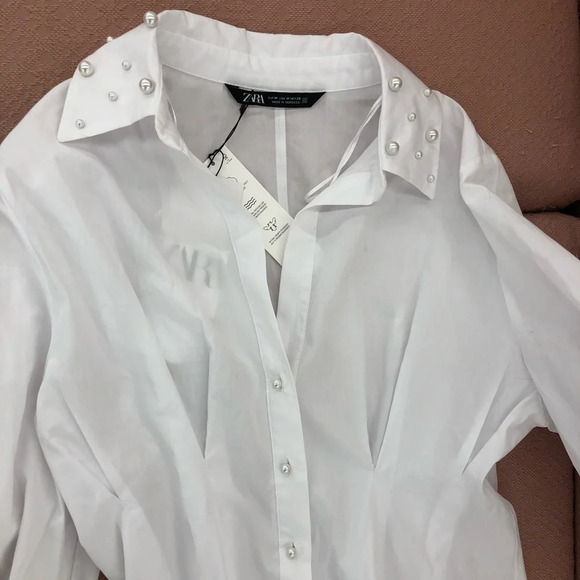 ZARA Short Casual Style Flared Long Sleeves Plain Cotton - Picture 3 of 10